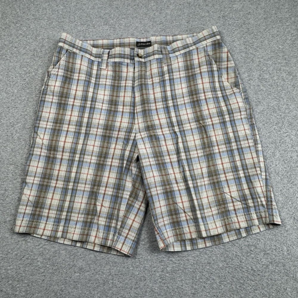 St. John's Bay Madras Cotton Shorts Mens 38 Flat Front 9" Inseam Casual Preppy